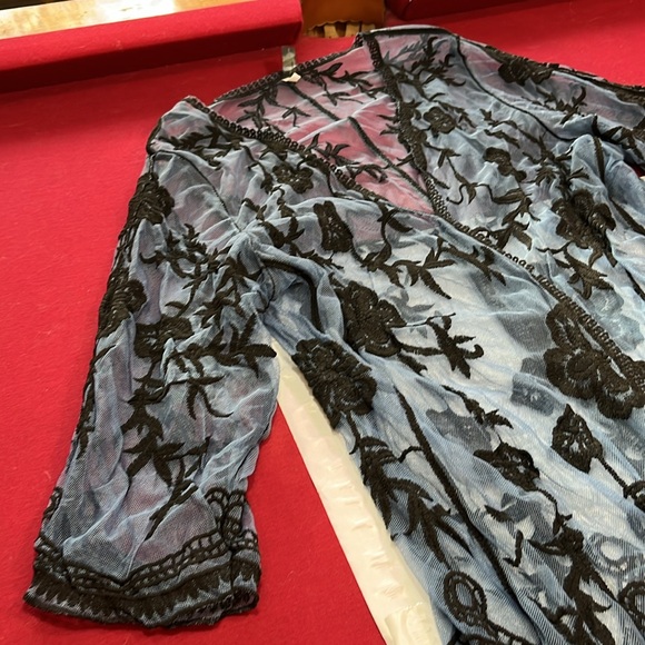 Lane Bryant Blue black Floral Embroidered MESH DUSTER JACKET Open Front Robe 18 - Picture 5 of 16